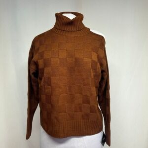 Zaful Brown Textured Knit Off Shoulder Turtleneck Sweater Size M Cozy Fall